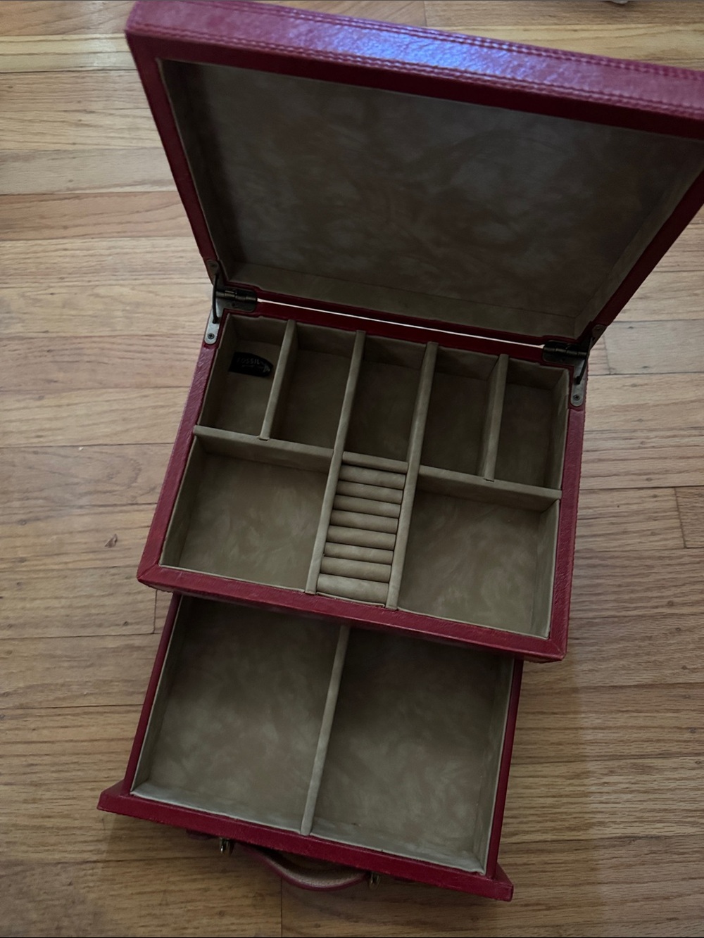 Fossil Red Jewelry Organizer Case with Beige Interior